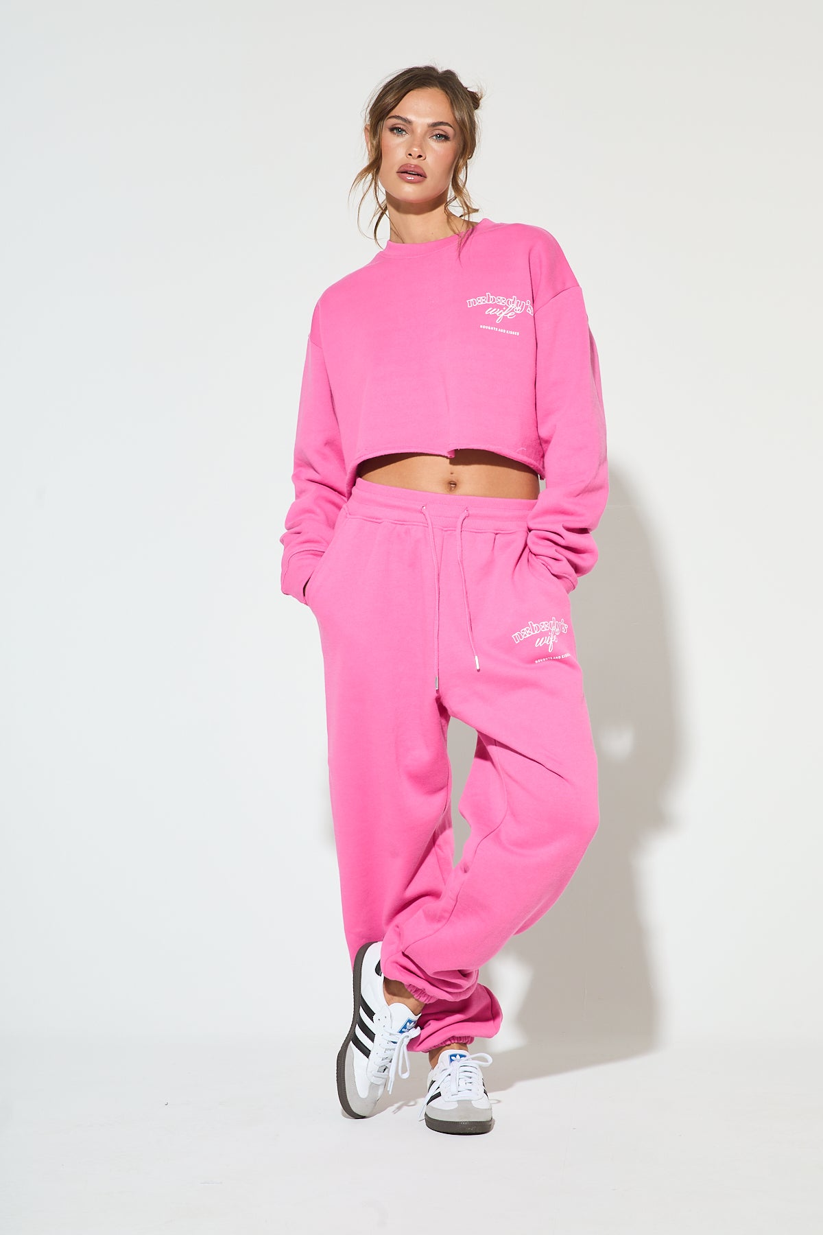 NOBODY S WIFE Pink Cropped Tracksuit