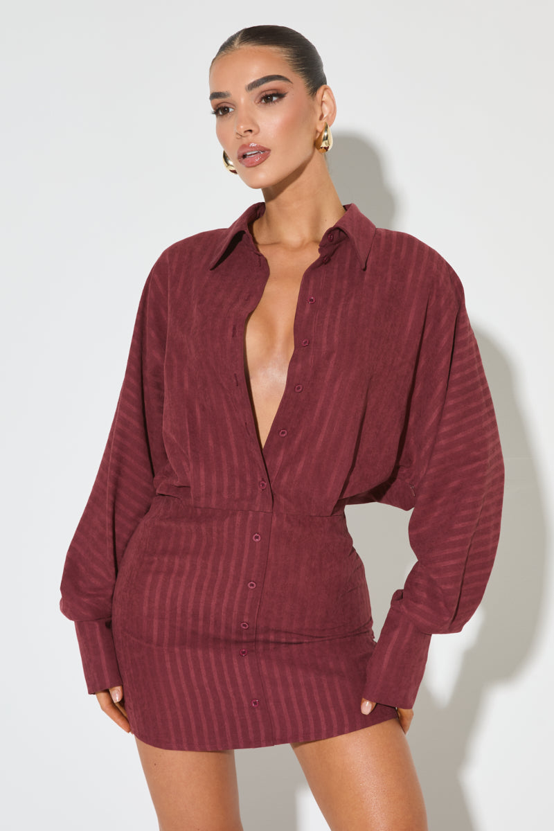 LEONE Burgundy Stripe Shirt Dress