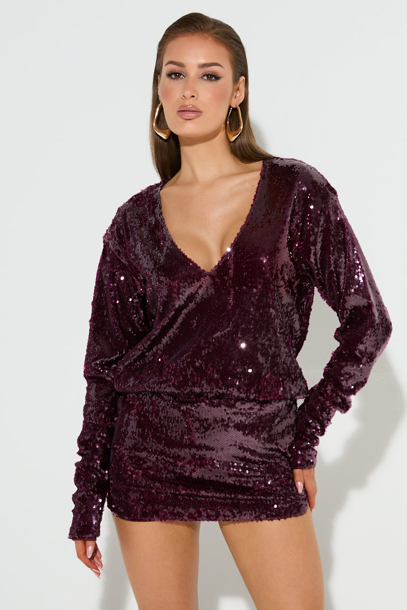 Burgundy sequin mini dress hotsell