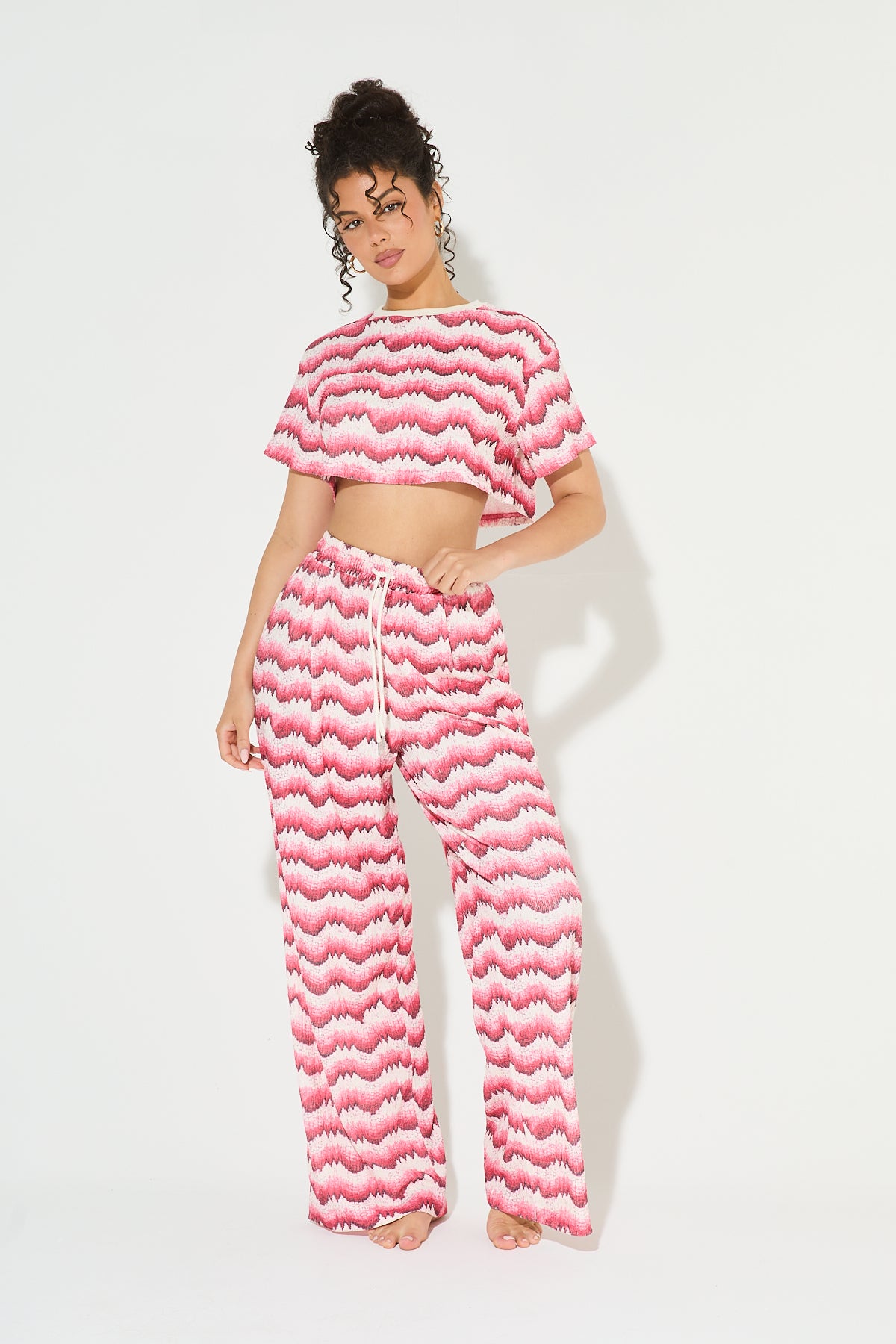 ARIA Red & Pink Printed Top and Pant Co Ord