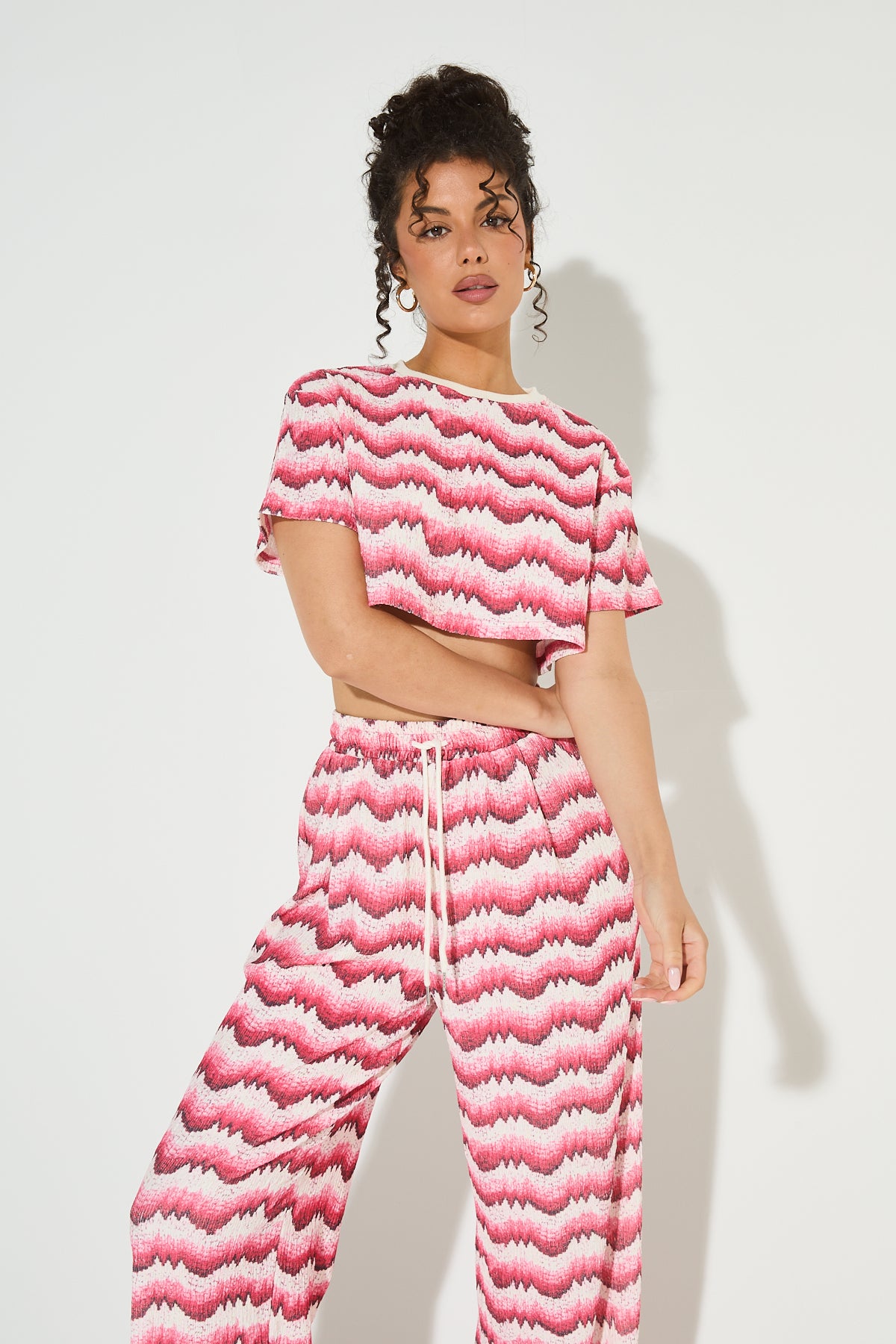 ARIA Red & Pink Printed Top and Pant Co Ord