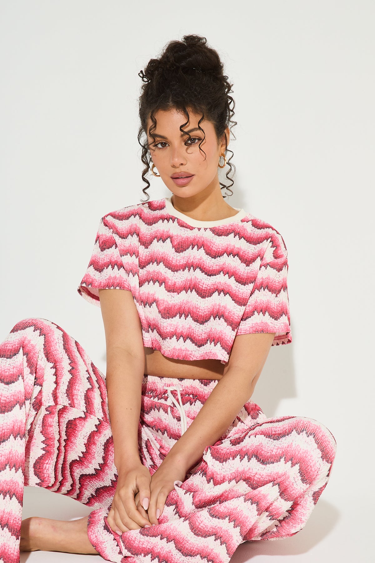 ARIA Red & Pink Printed Top and Pant Co Ord