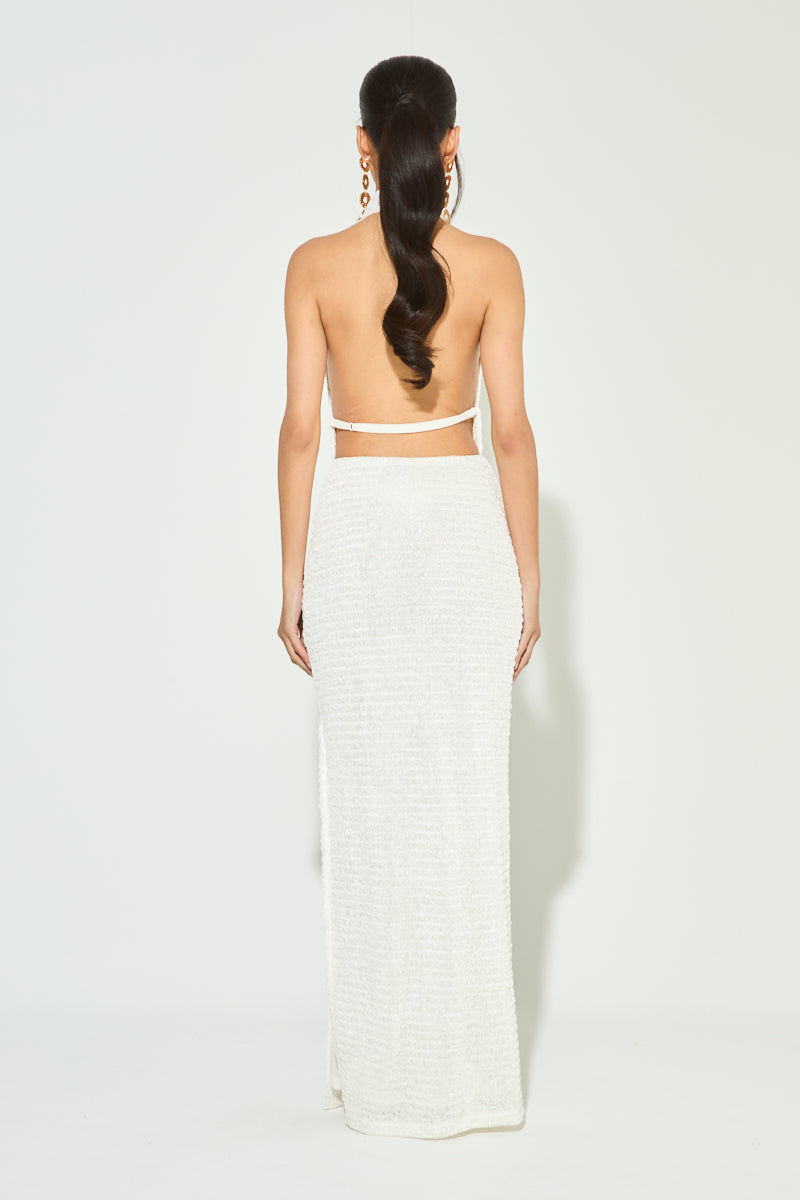 ETTA Cream Textured Halter Maxi Dress