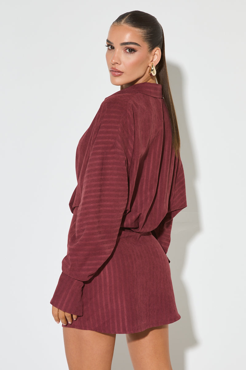 LEONE Burgundy Stripe Shirt Dress