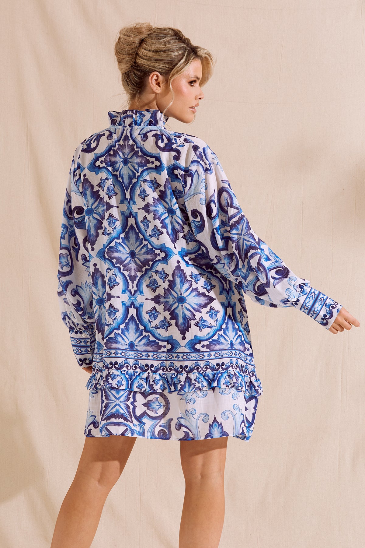 Blue print outlet shirt dress