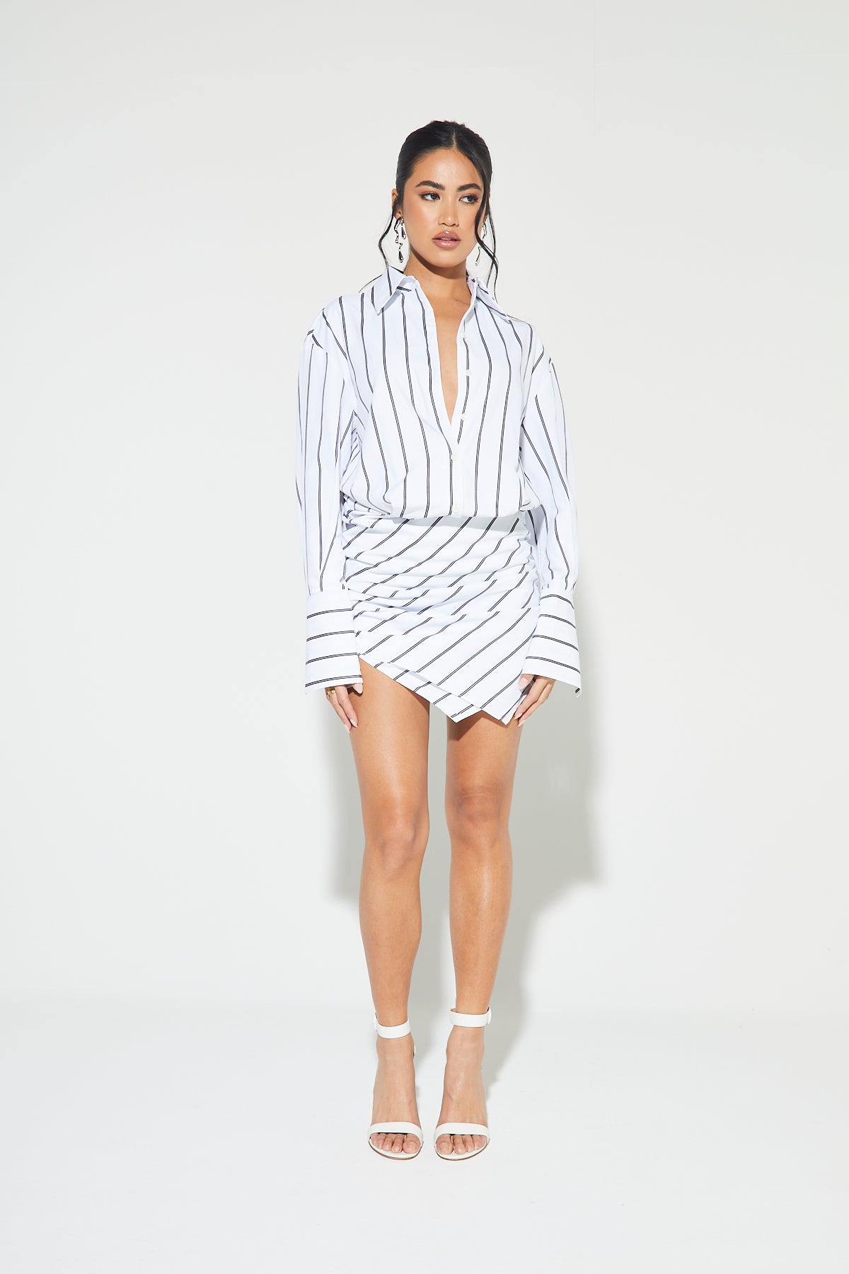 Black white striped shirt dress hotsell