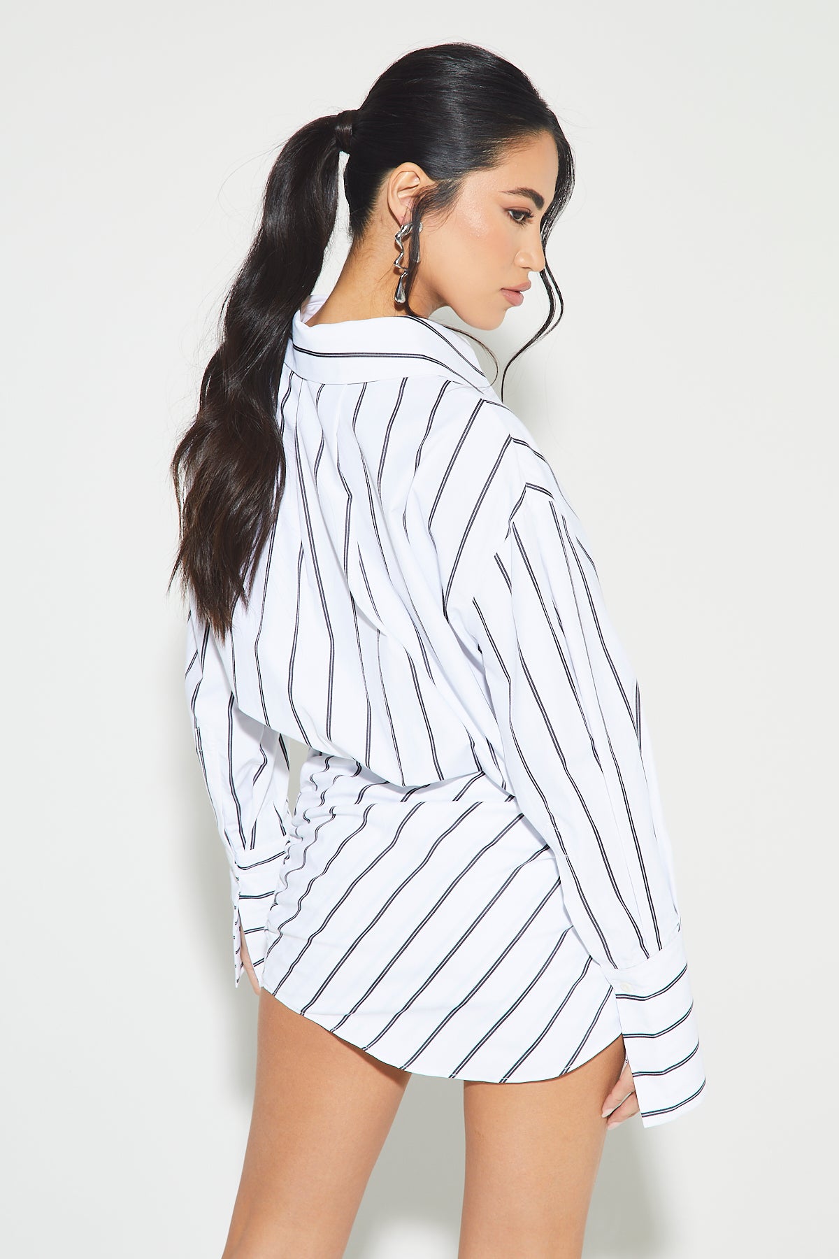 Black white striped shirt dress best sale