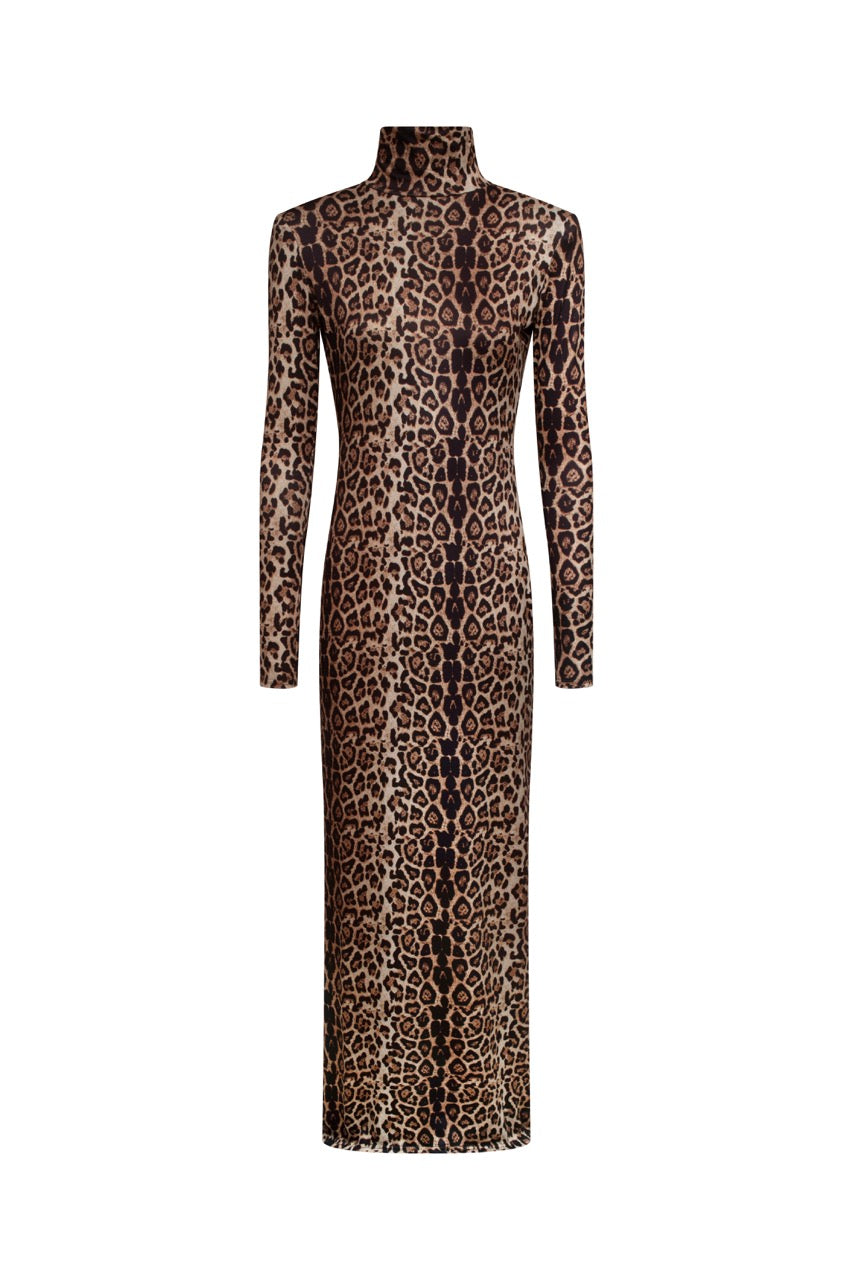 MAYNA Leopard Shoulder Pad Maxi Dress