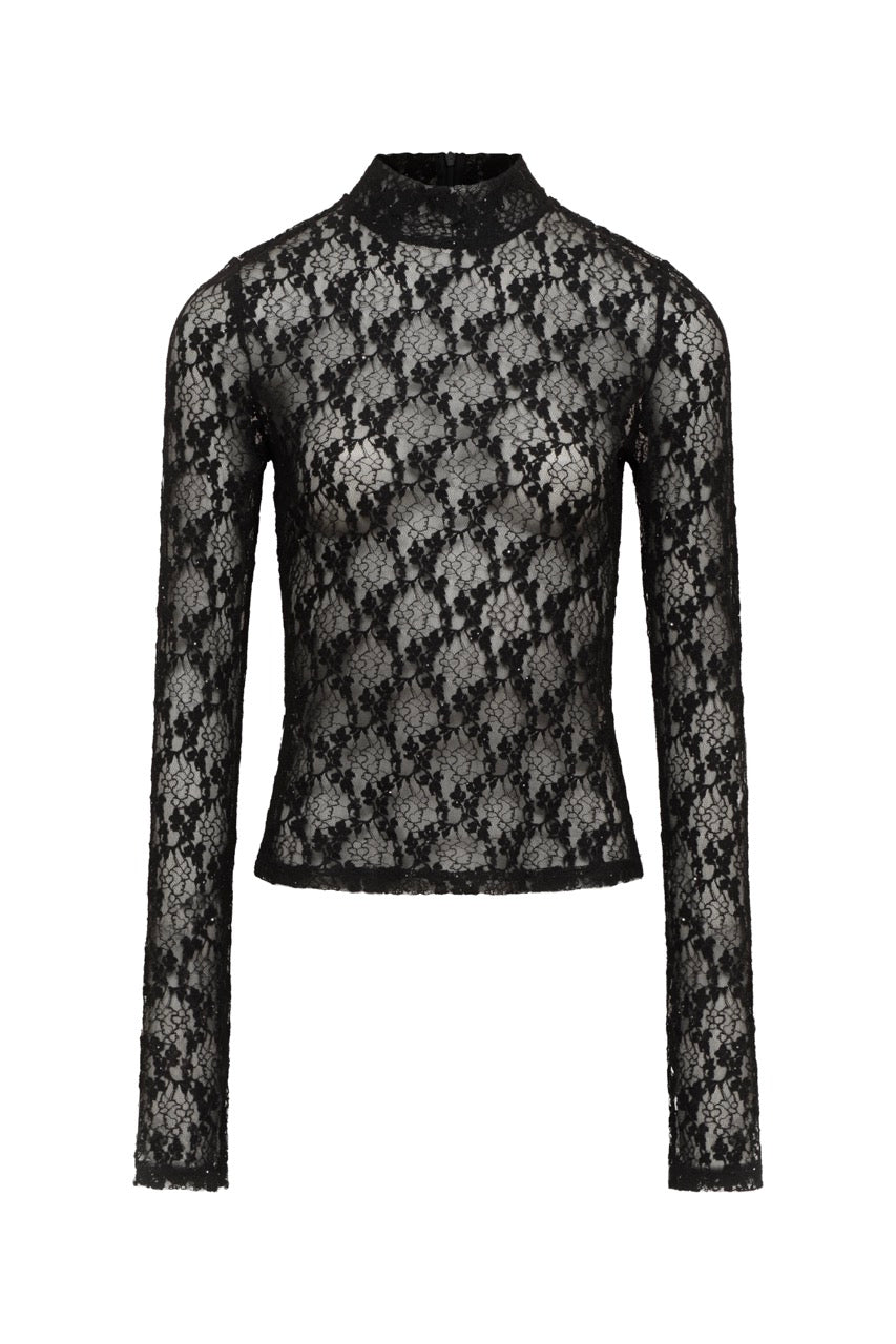 SENORA Black Long Sleeve Lace Top