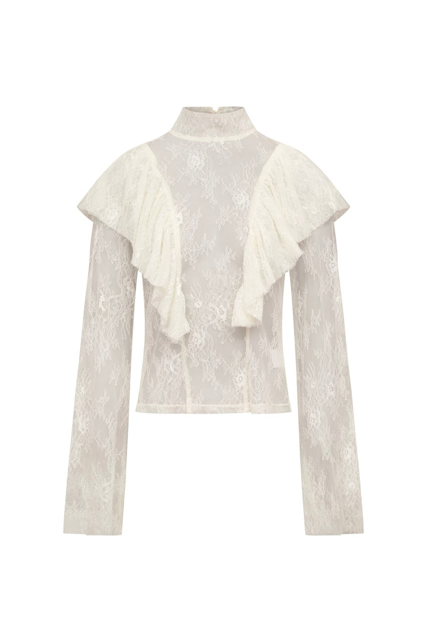 PENELOPE Cream Lace Ruffle Blouse