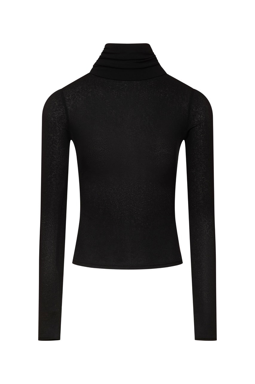 GINA Black Fine Knit Polo Neck Top