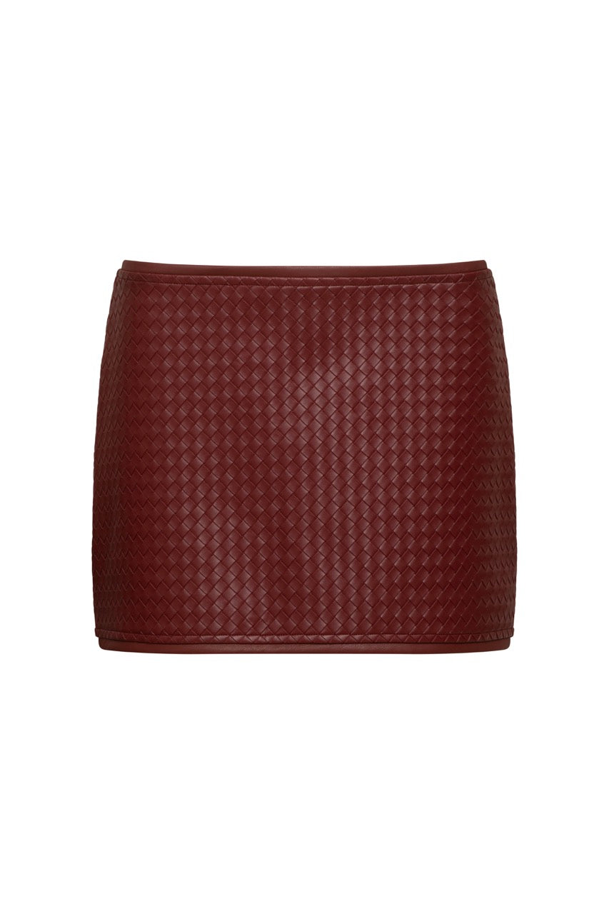 VIVIANA Burgundy PU Woven Mini Skirt