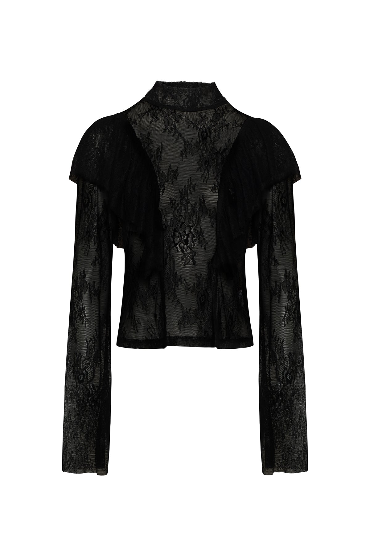 Black lace ruffle blouse online