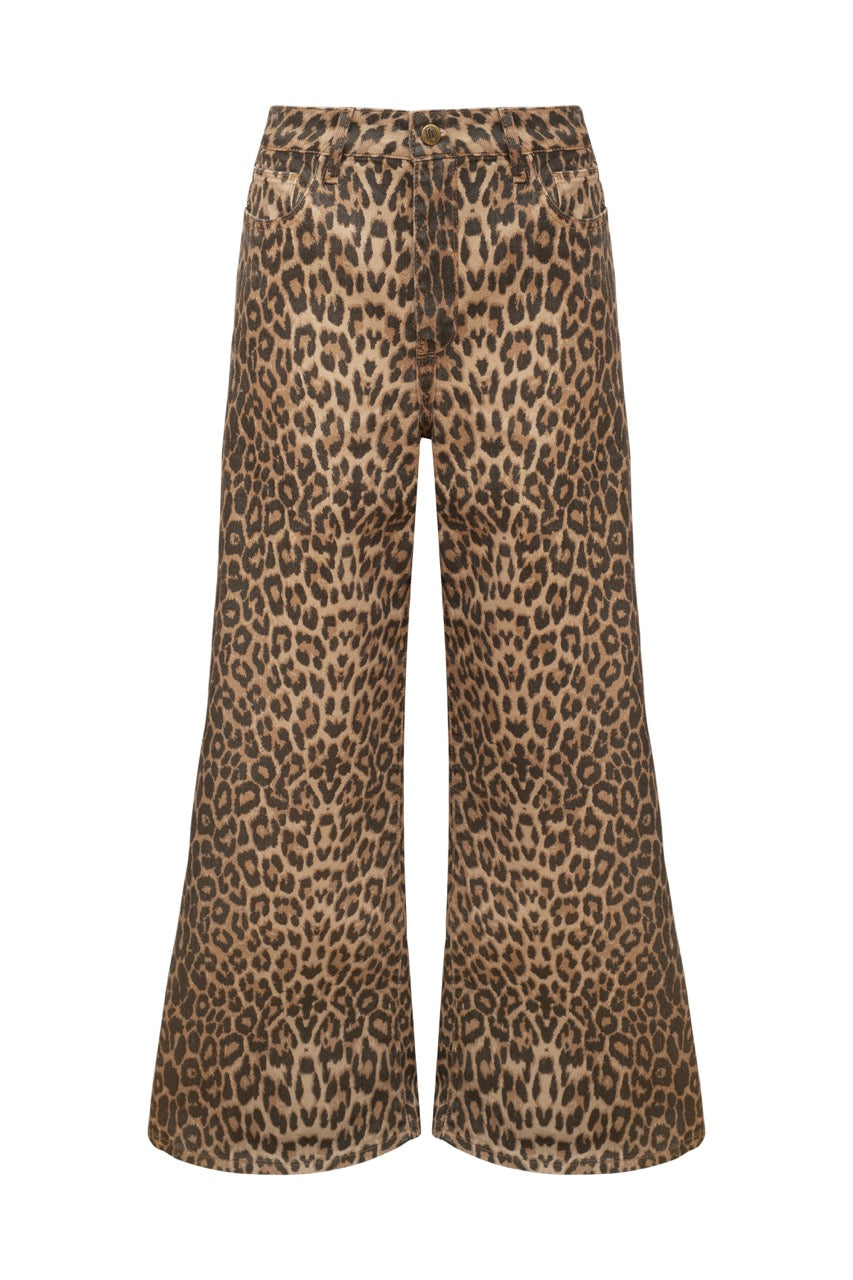 AMINA Leopard Print Wide Leg Jeans