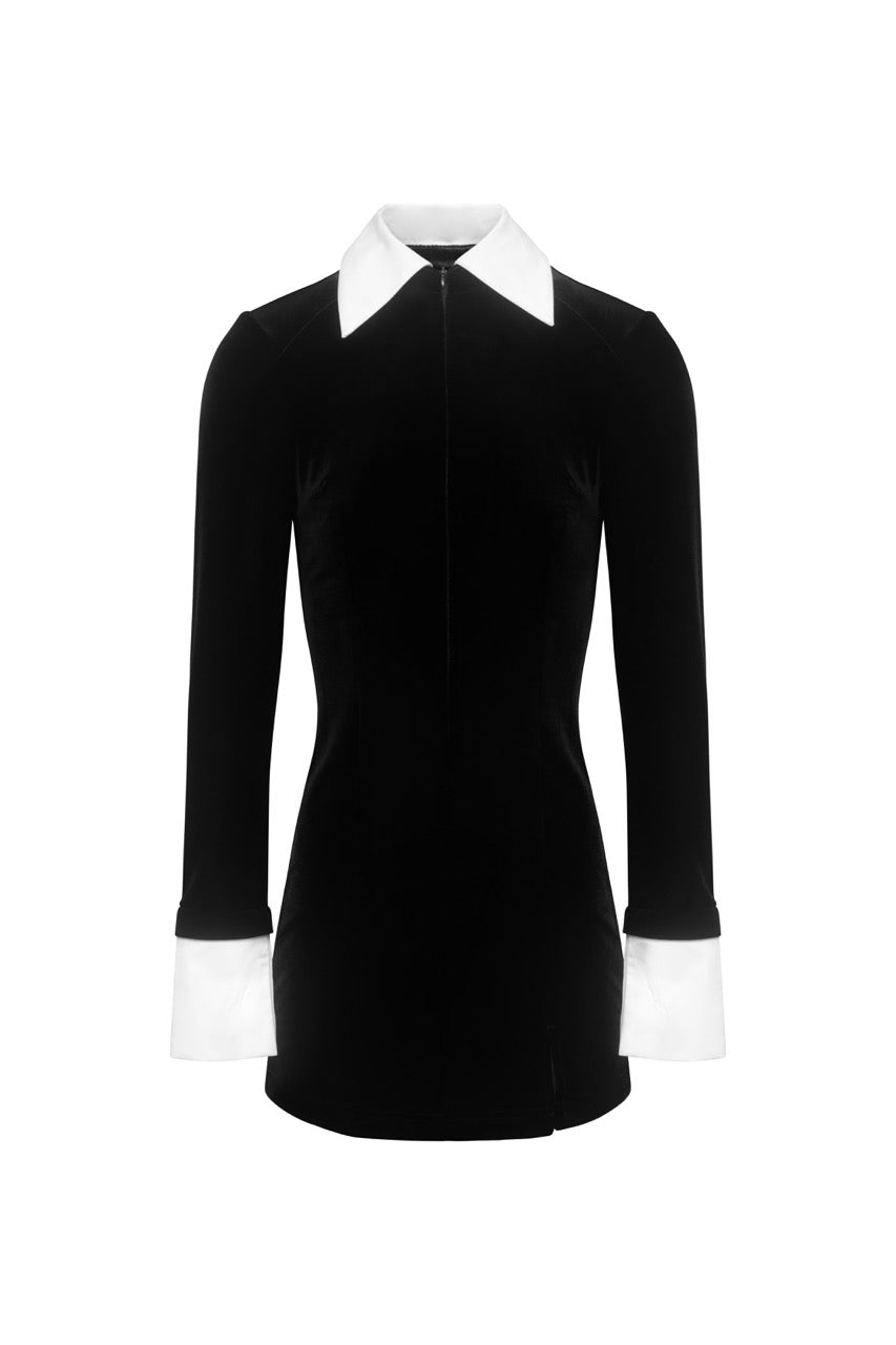 JEMÍMA Black & White Velvet Collar Dress