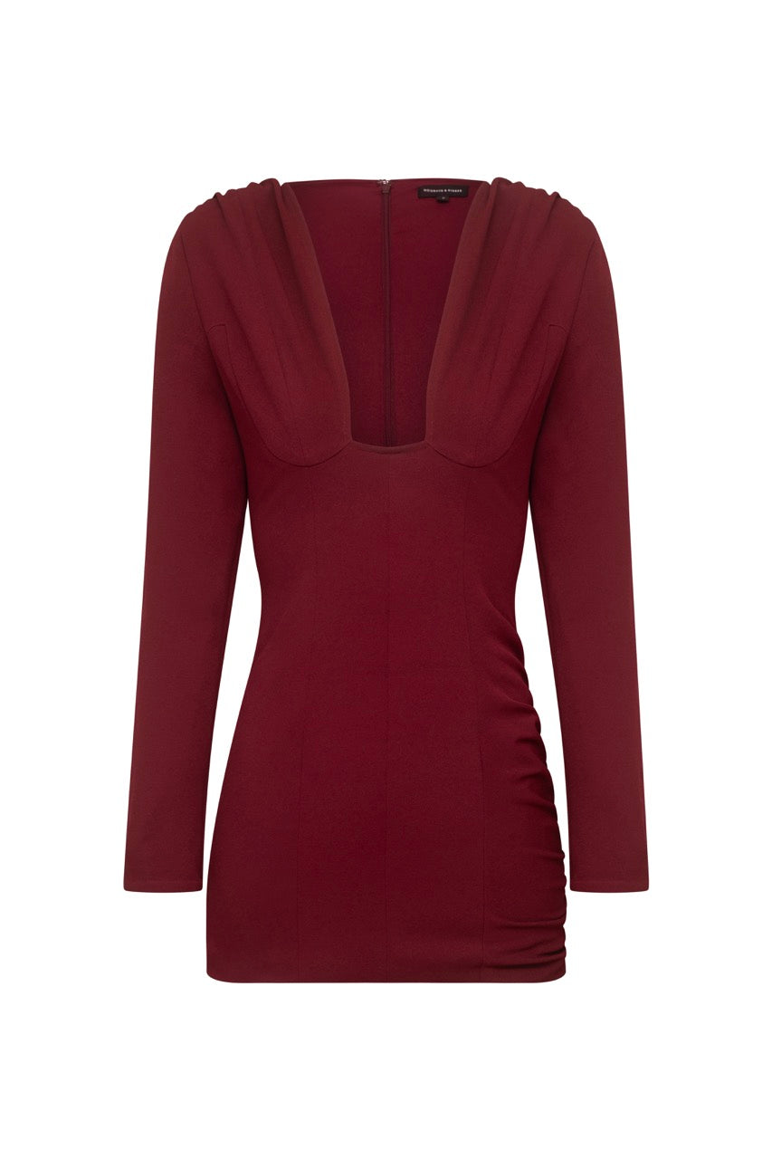 MATHILDÈ Burgundy Deep Plunge Mini Dress