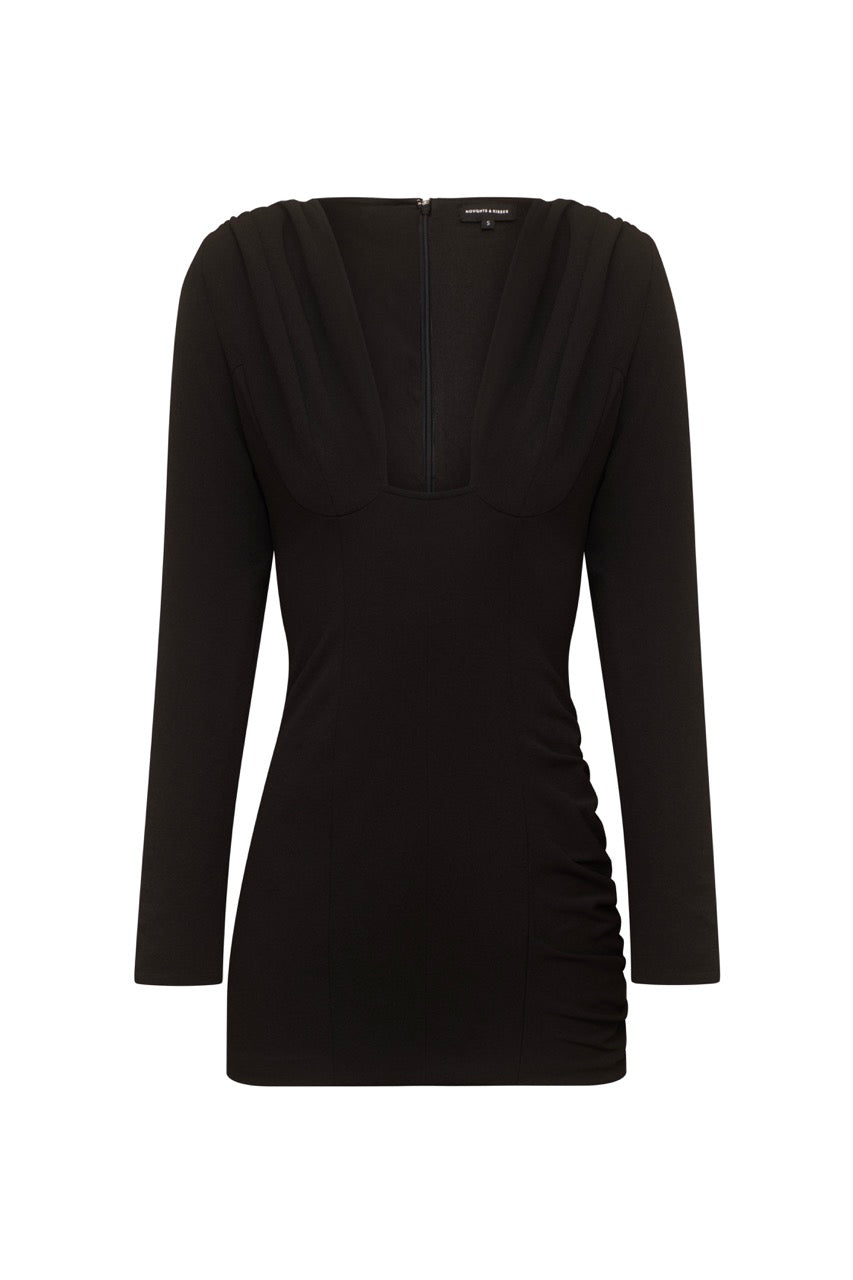 MATHILDÈ Black Deep Plunge Mini Dress