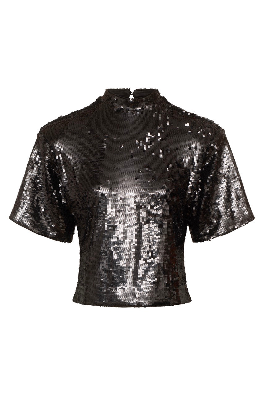 ADA Black Sequin Shoulder Pad T-Shirt