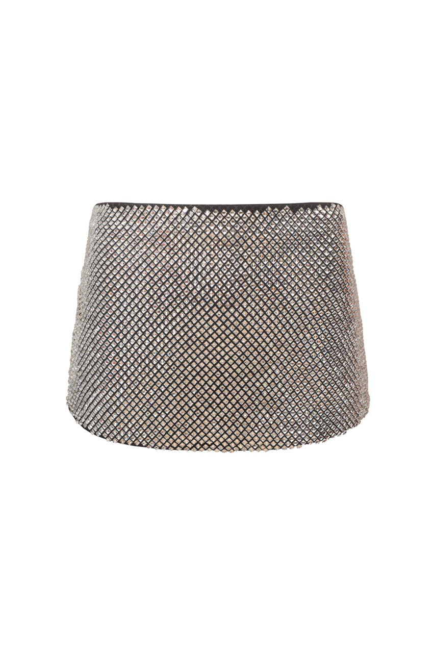 CASSIDY Silver Diamante Mini Skirt