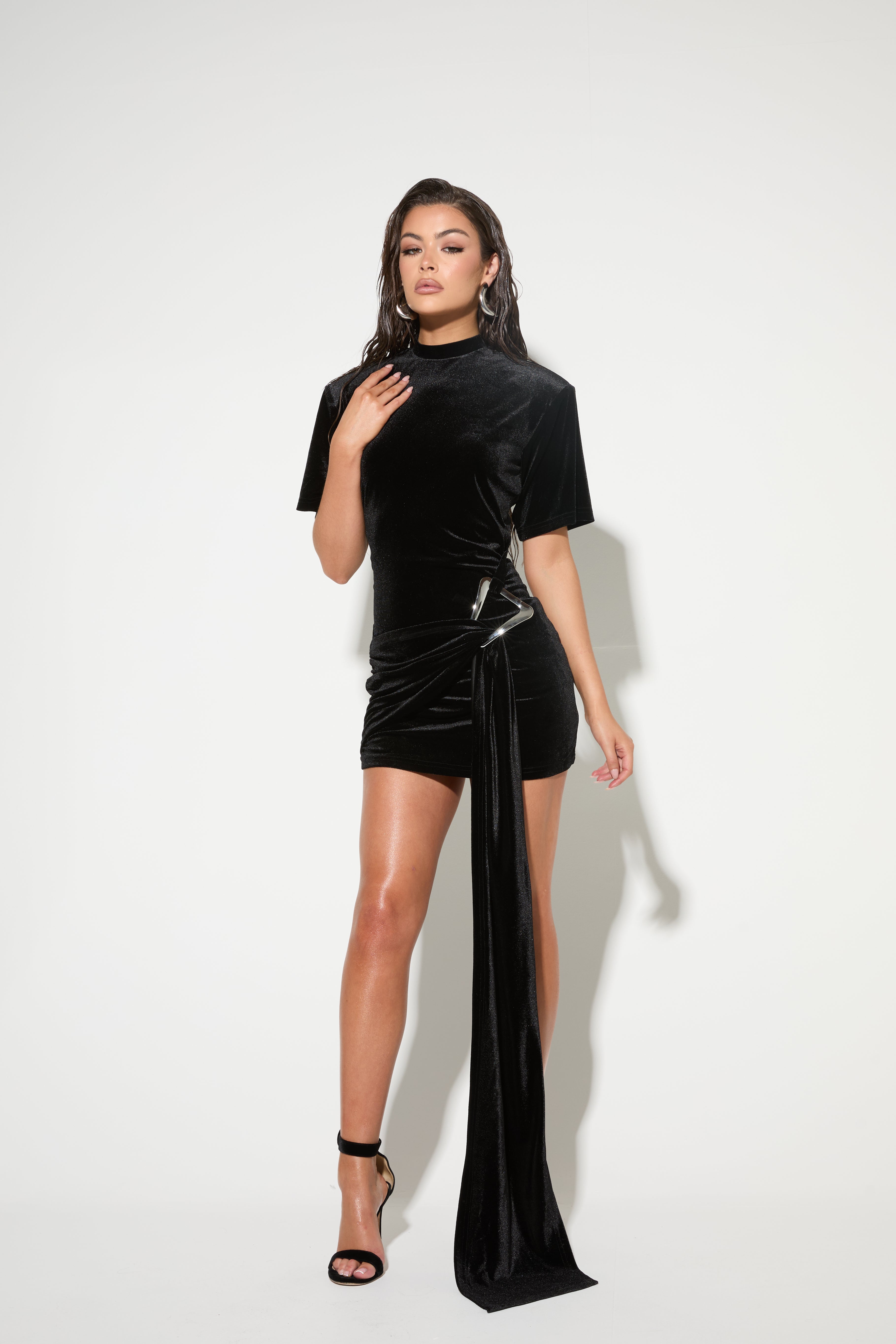 FALLON Velvet Draped Mini Dress