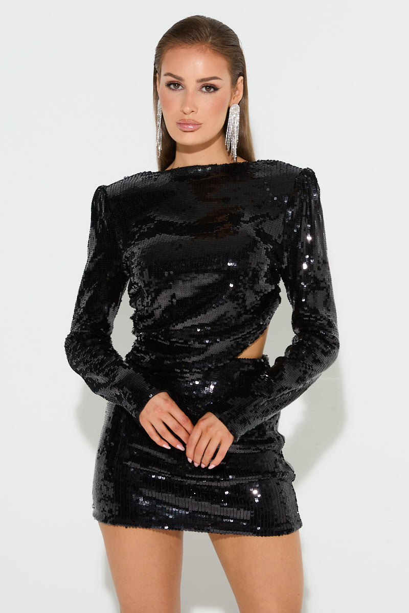 SOFÍA Black Sequin Cut Out Dress