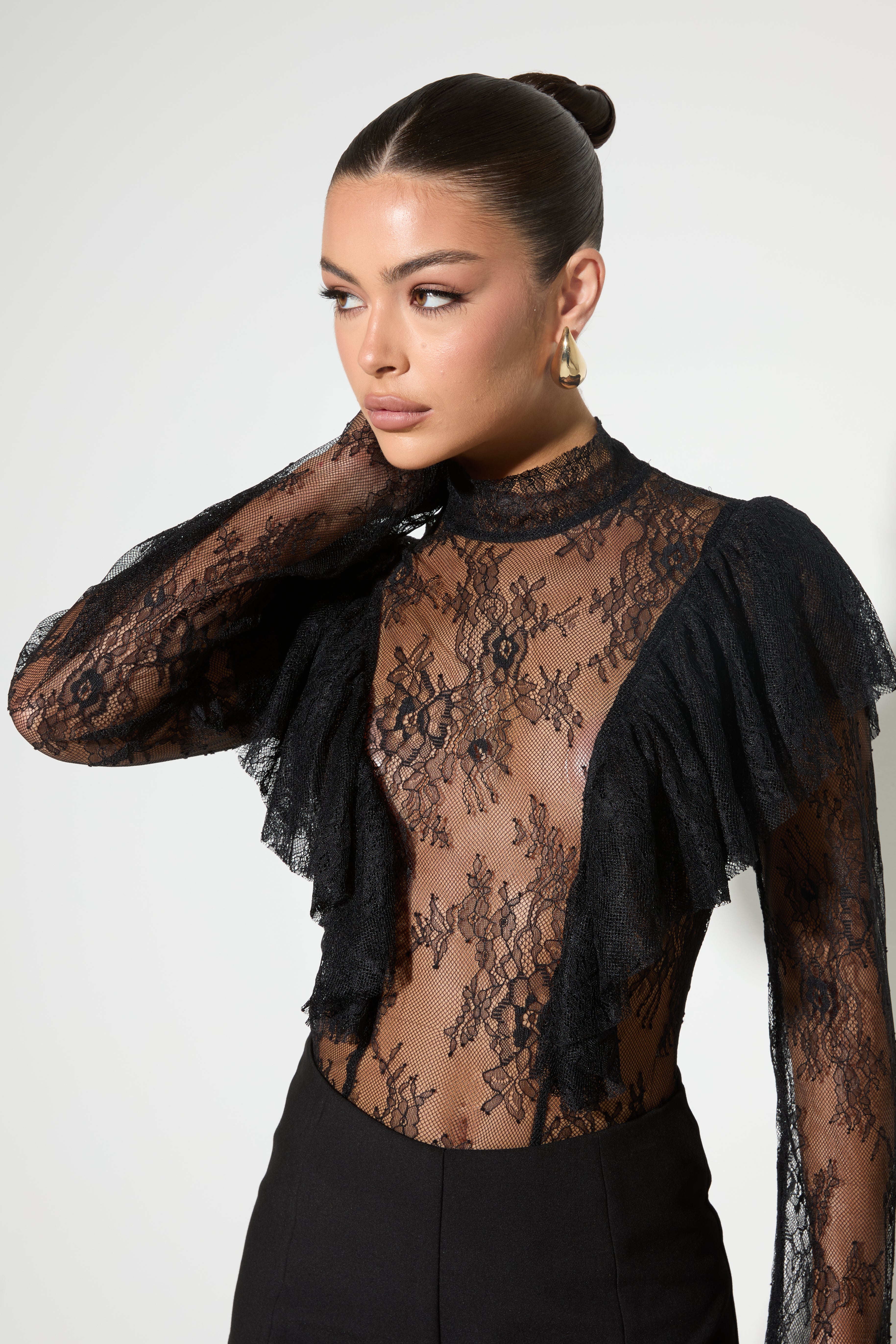 PENELOPE Black Lace Ruffle Blouse