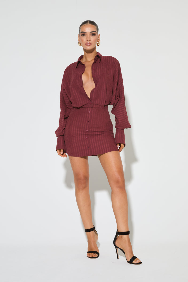 LEONE Burgundy Stripe Shirt Dress