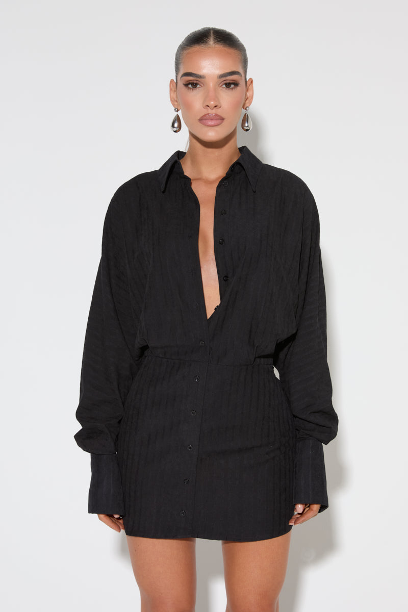 LEONE Black Stripe Shirt Dress