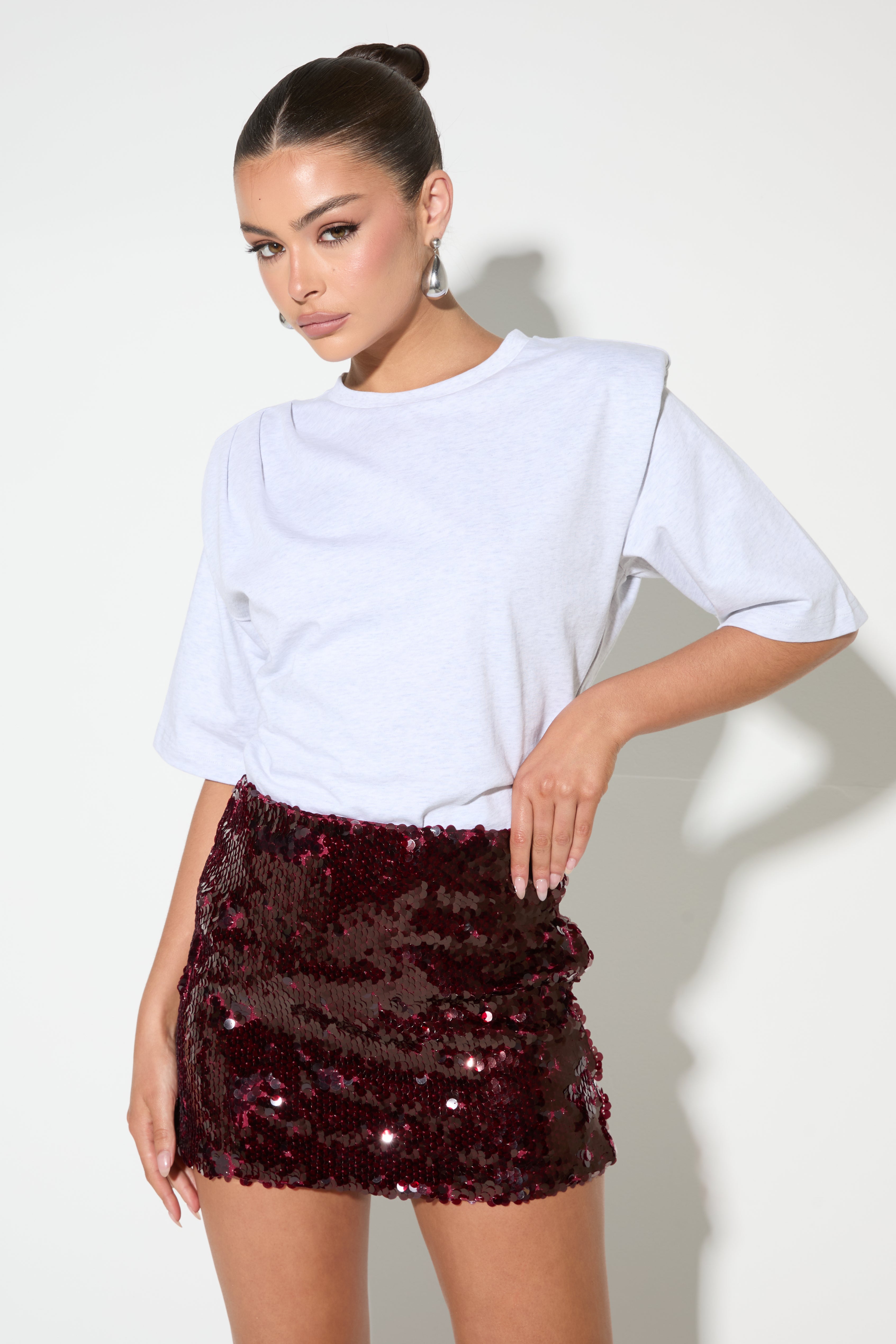 NALA Burgundy Sequin Mini Skirt