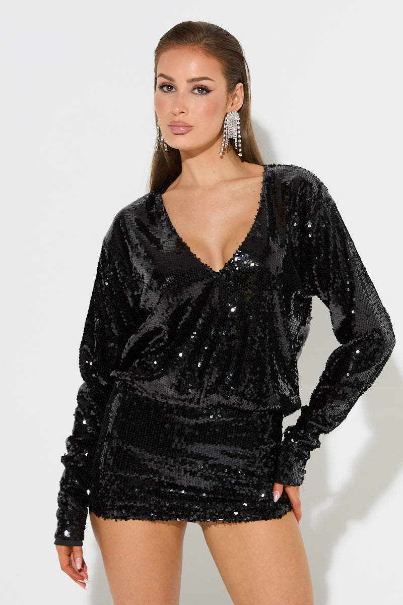 LEIRA Black Sequin Mini Dress