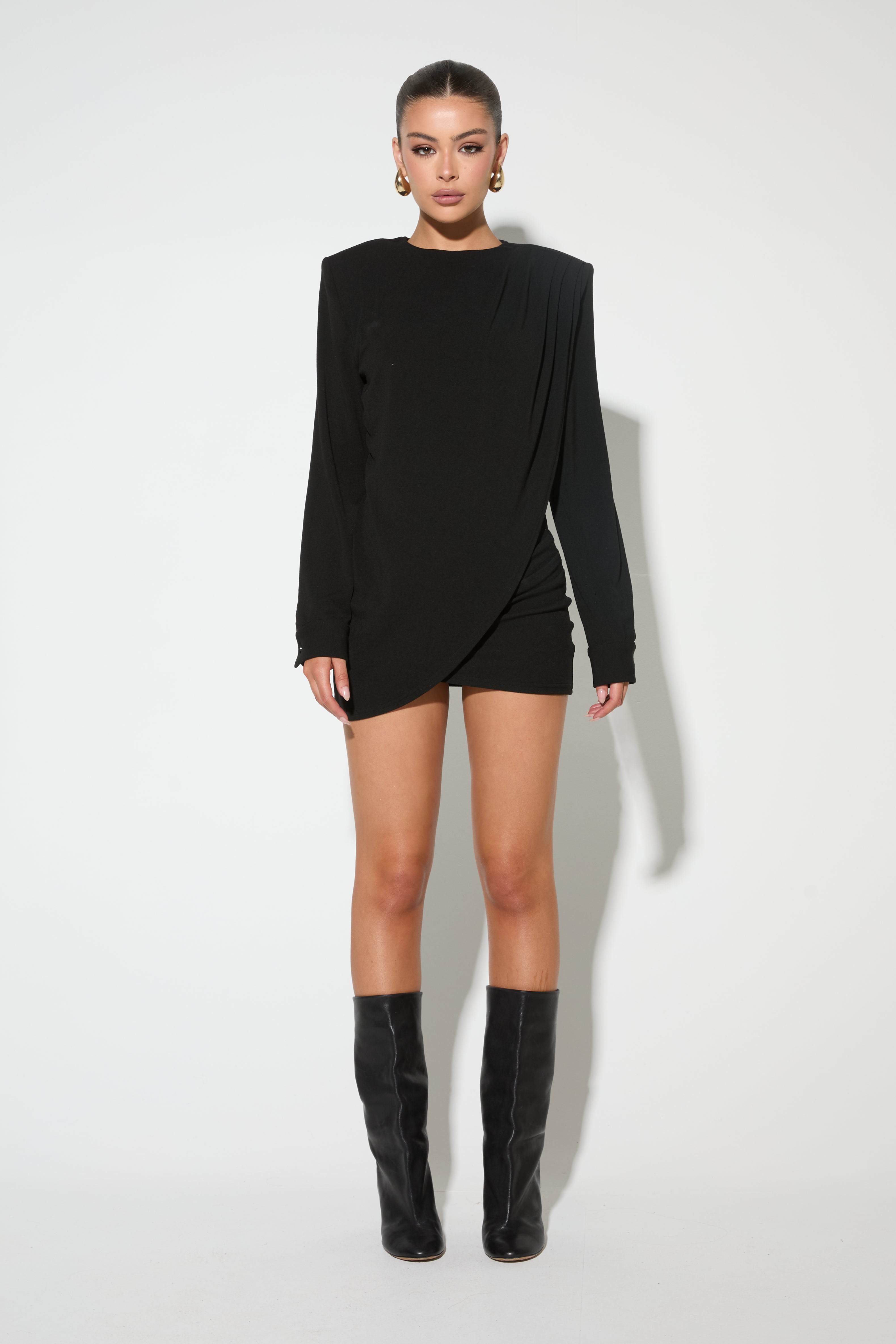 LIANA Black Draped Mini Dress