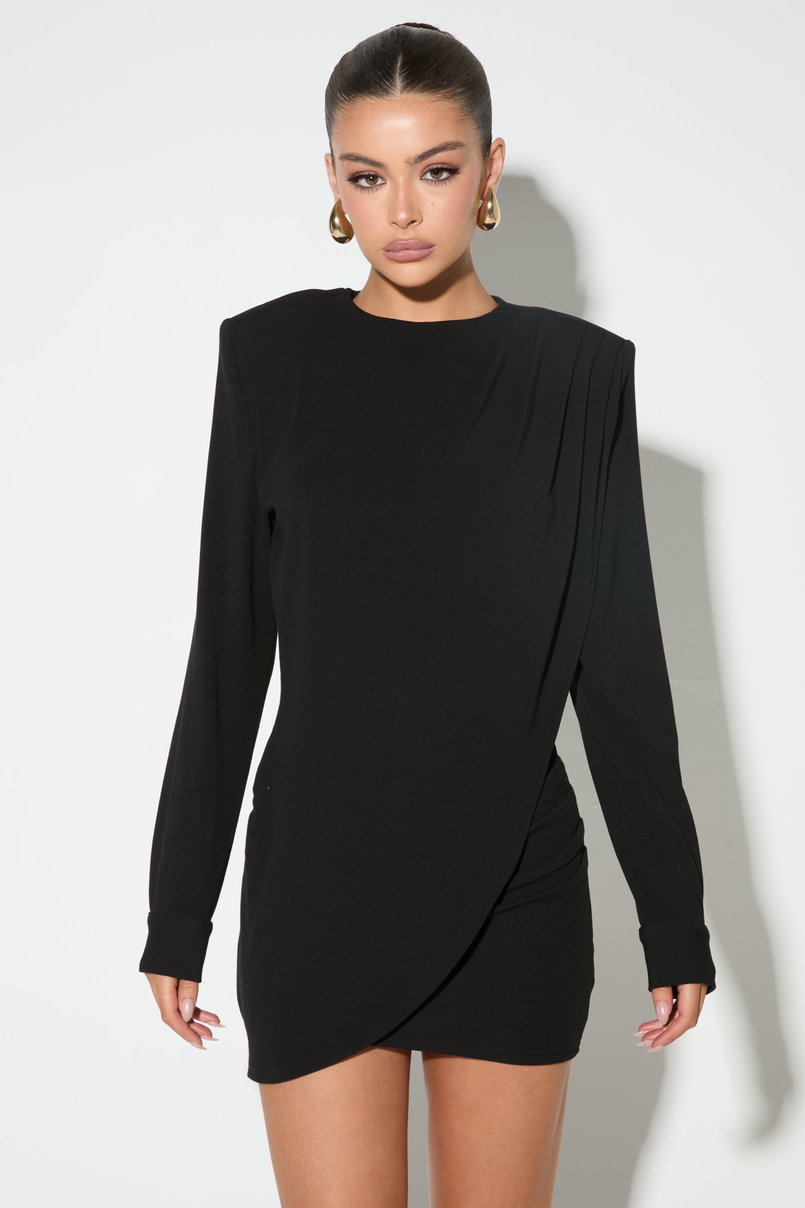 LIANA Black Draped Mini Dress