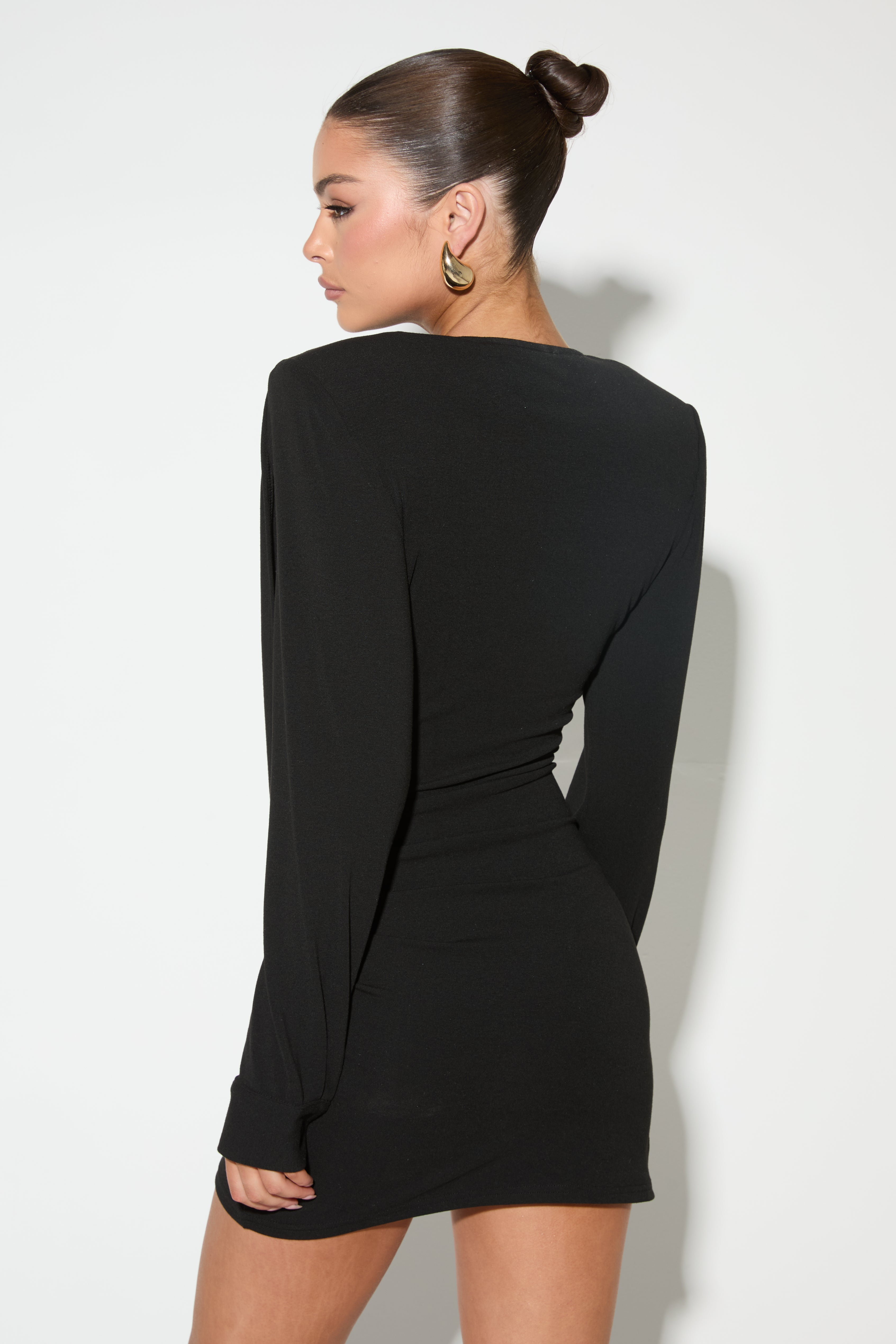 LIANA Black Draped Mini Dress