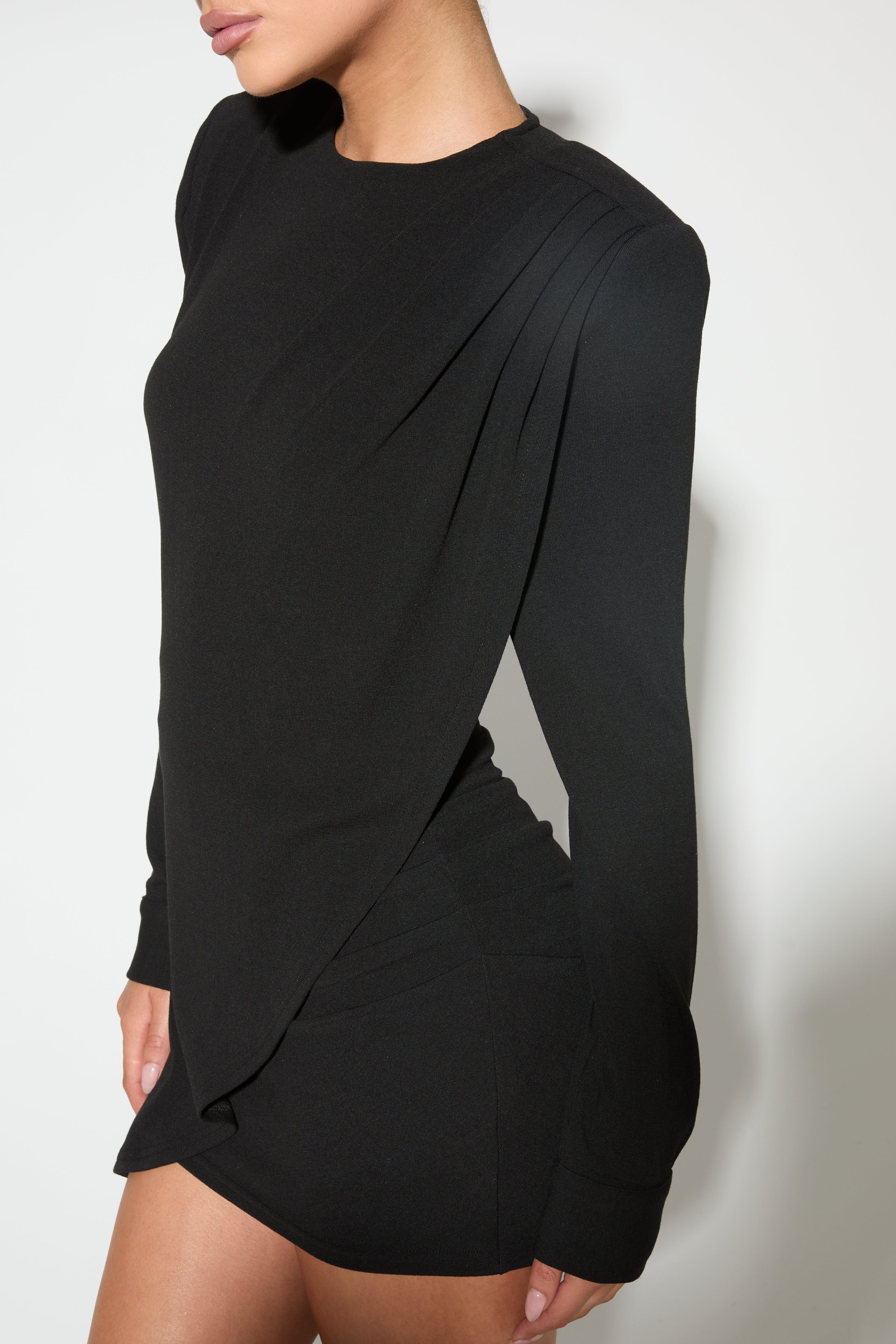 LIANA Black Draped Mini Dress