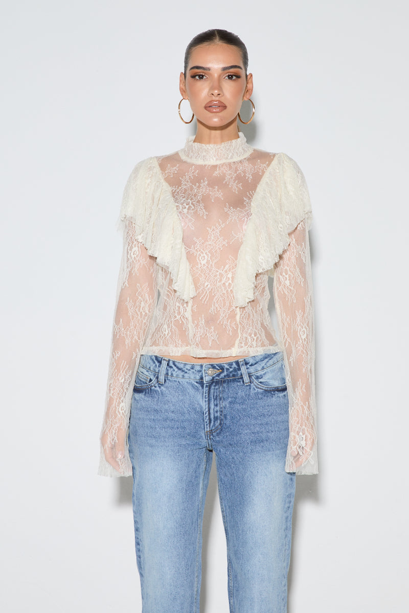 PENELOPE Cream Lace Ruffle Blouse