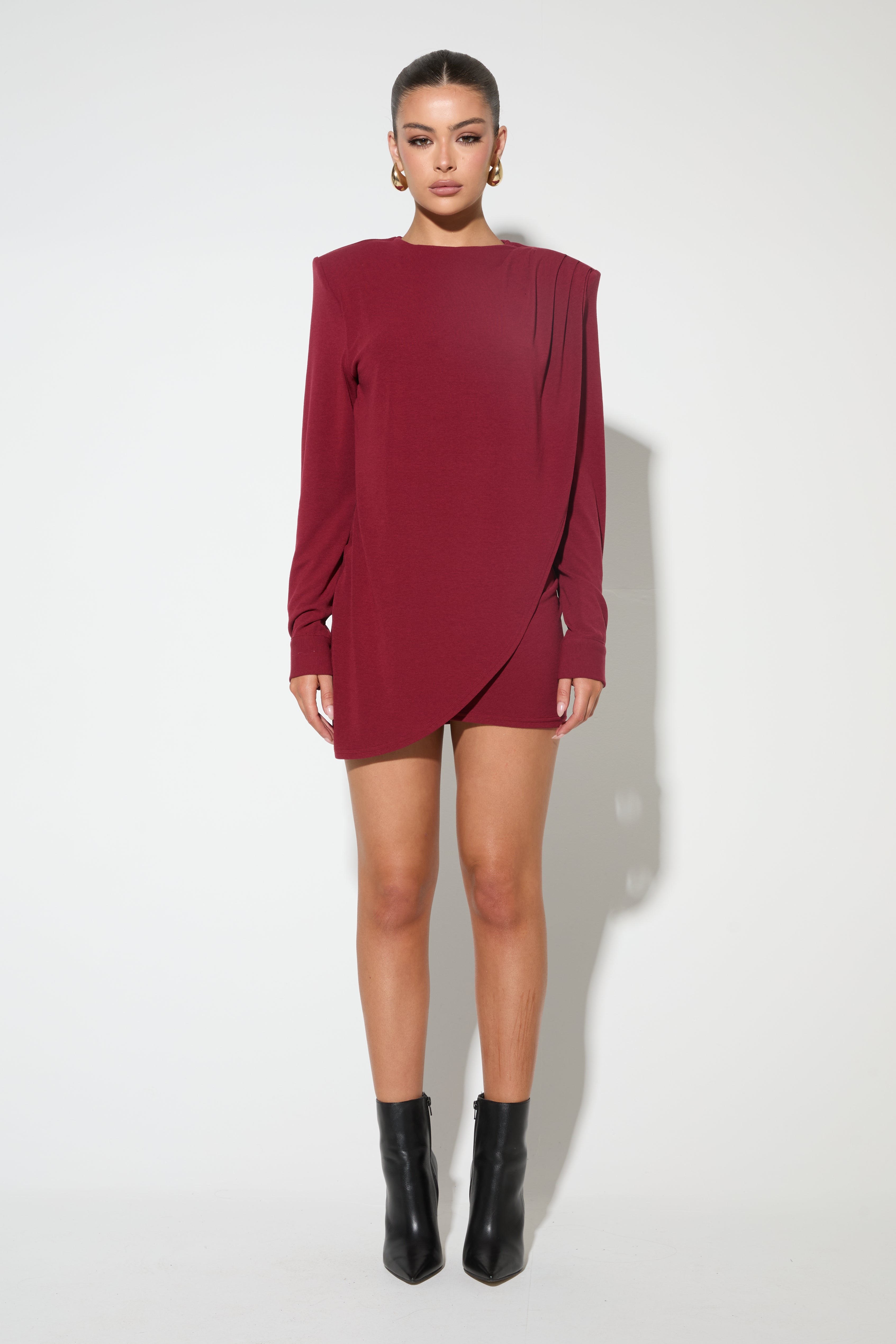 LIANA Burgundy Draped Mini Dress