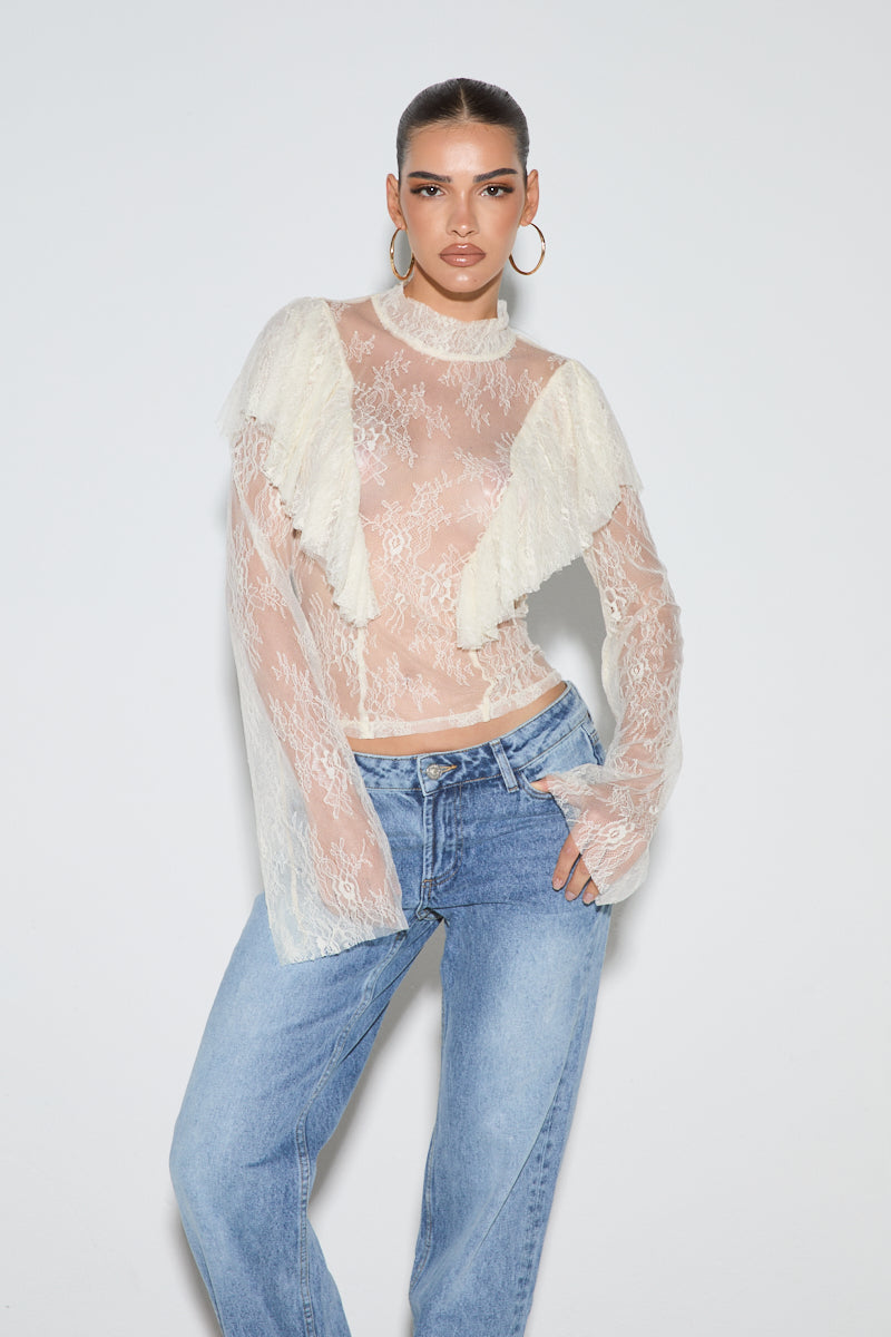 PENELOPE Cream Lace Ruffle Blouse