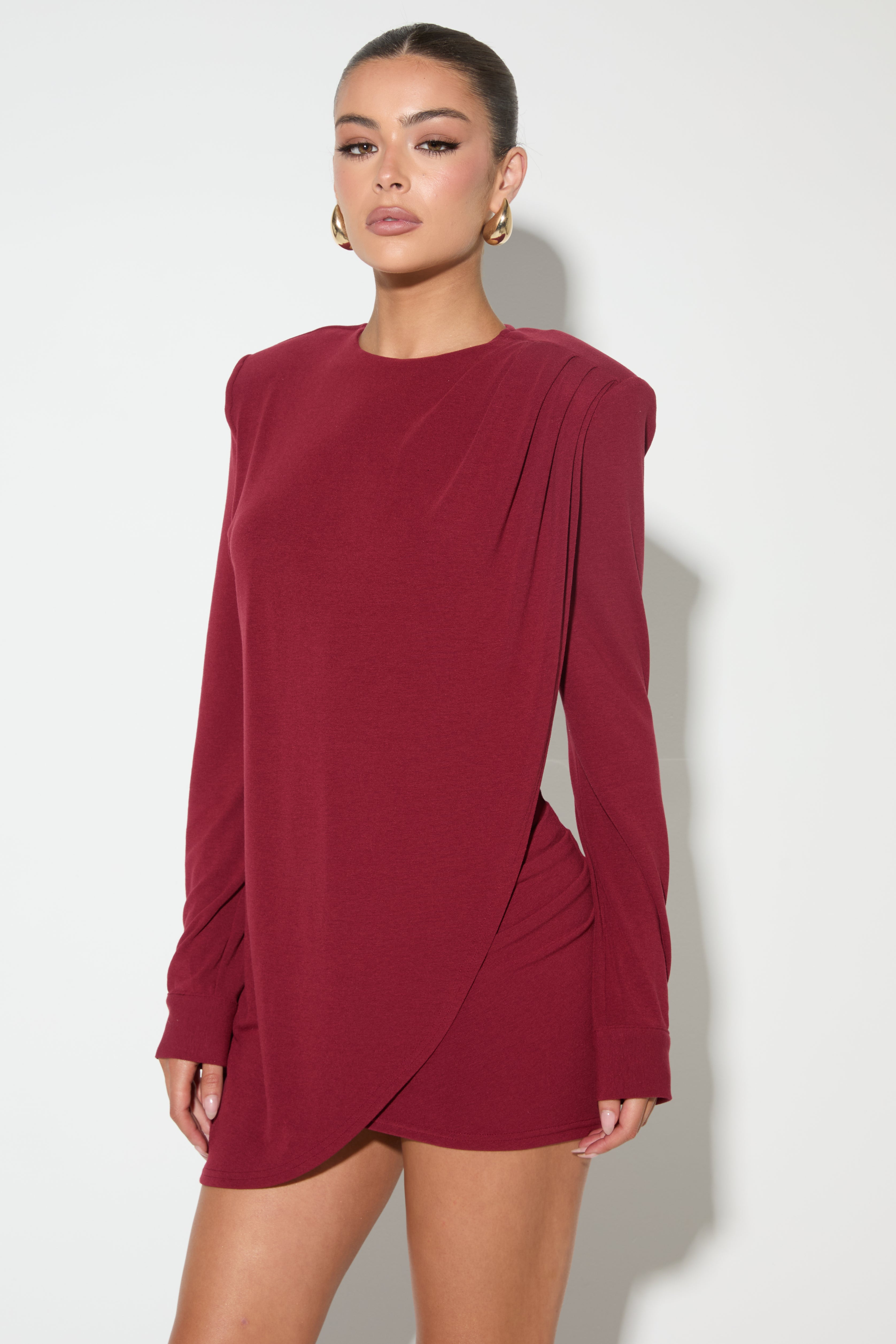 LIANA Burgundy Draped Mini Dress