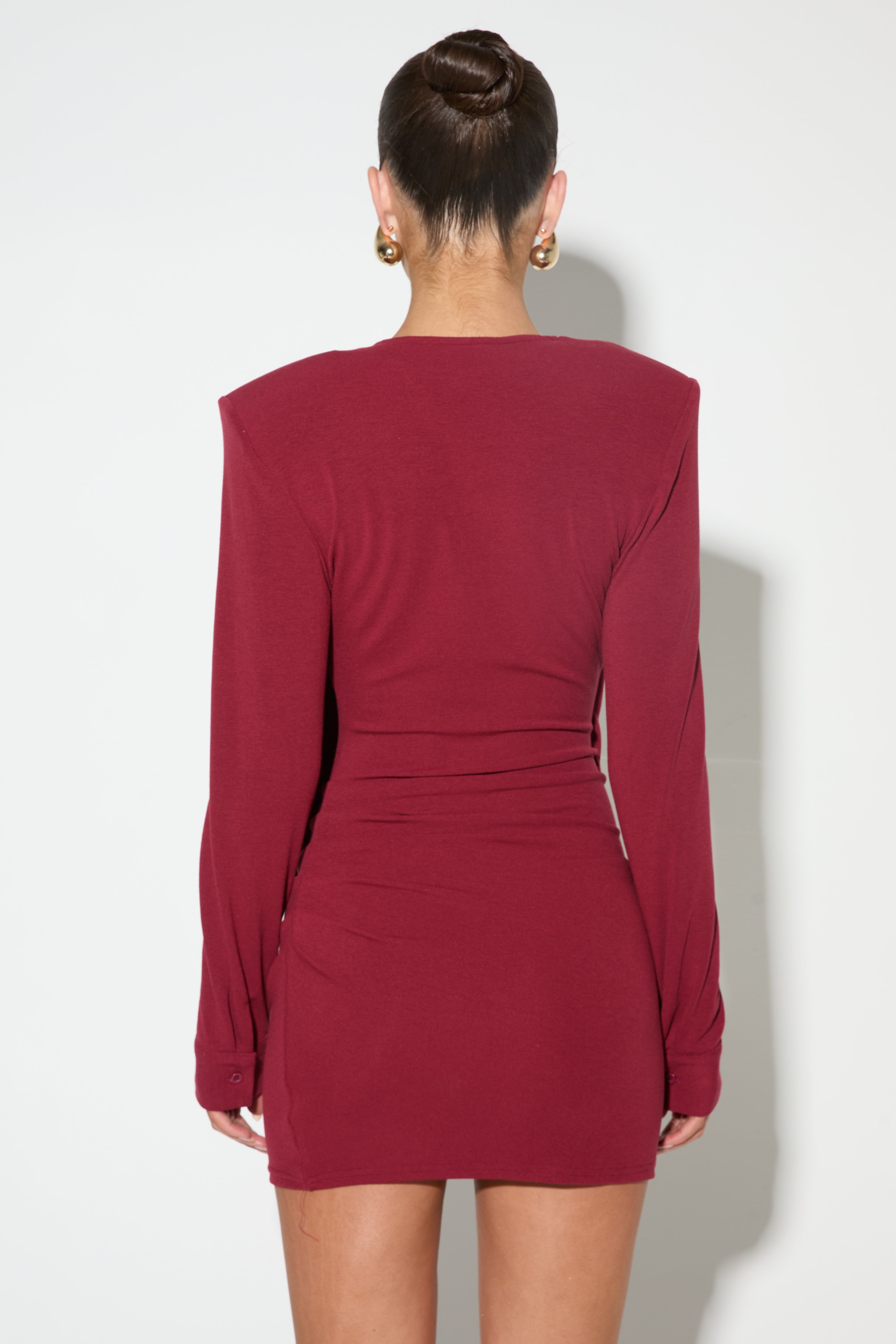 LIANA Burgundy Draped Mini Dress