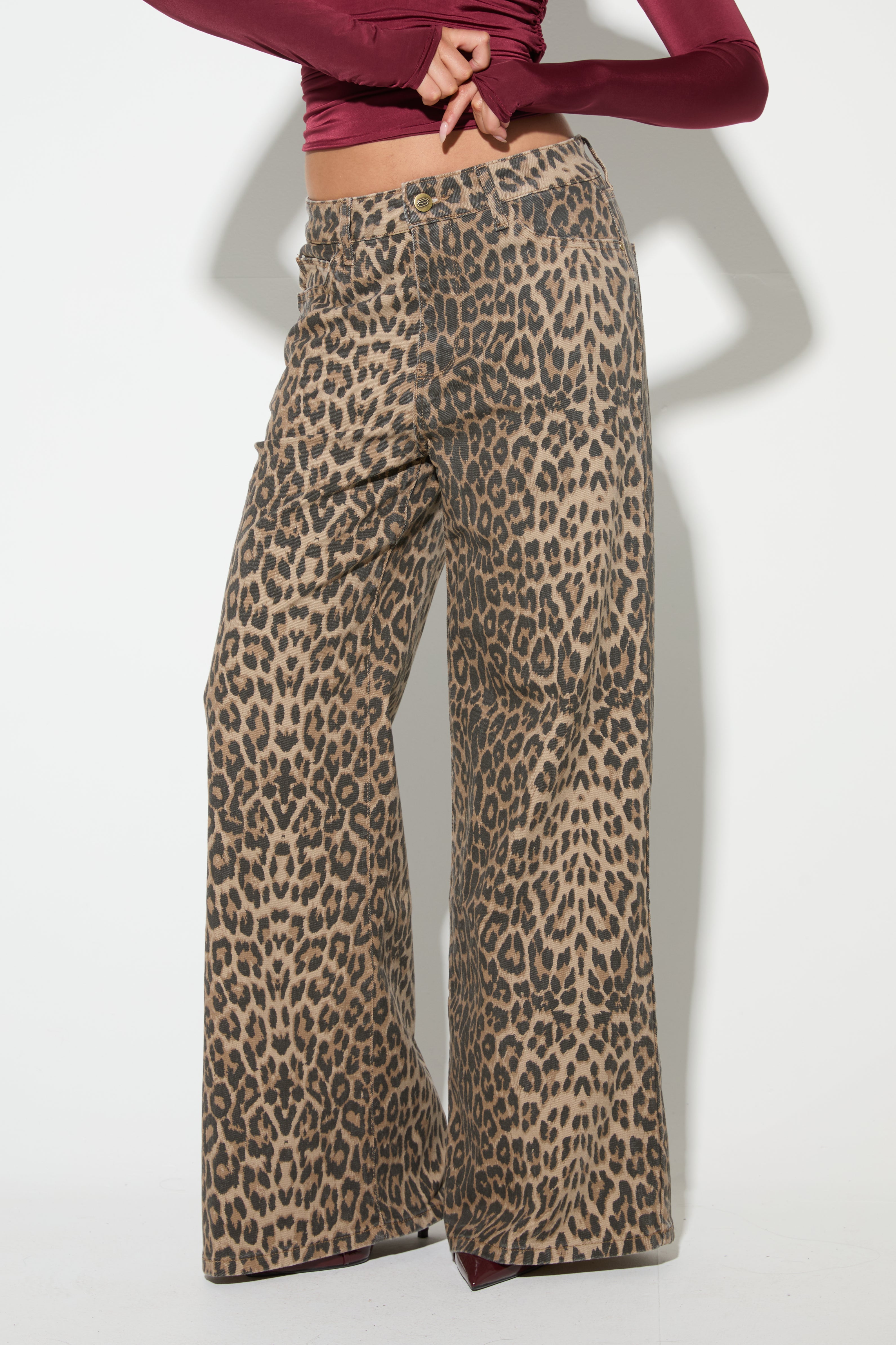 AMINA Leopard Print Wide Leg Jeans