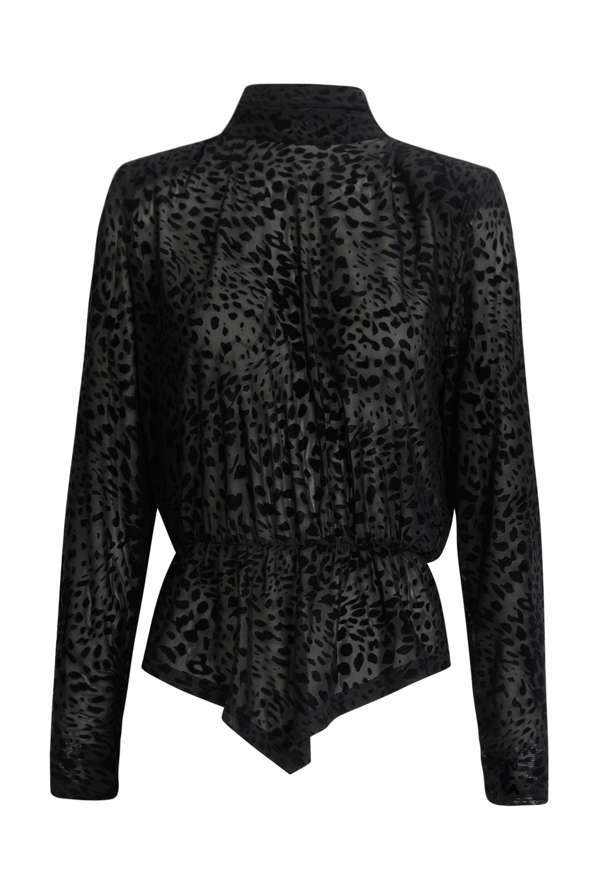 KOURT Black Velvet Leopard High Neck Blouse