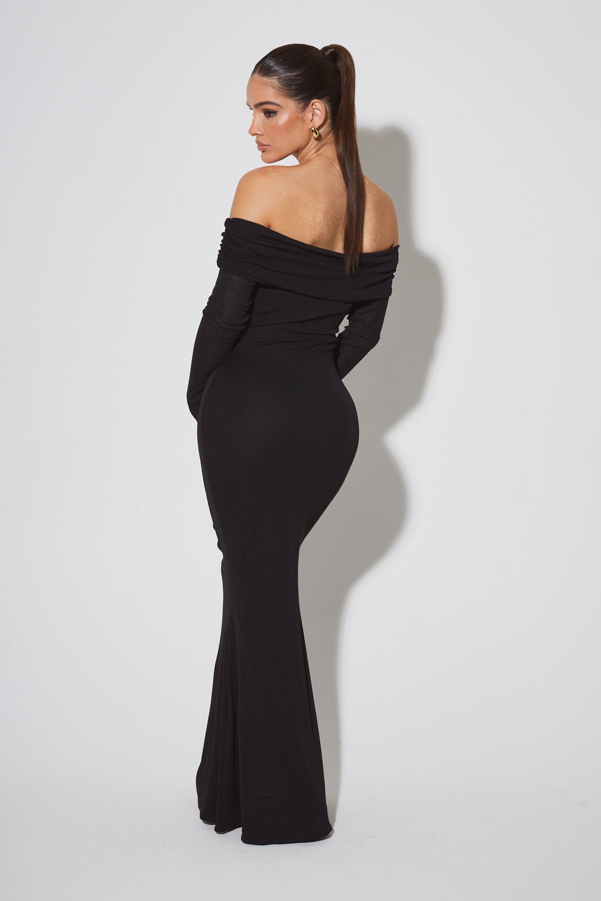 Black bardot evening clearance dress