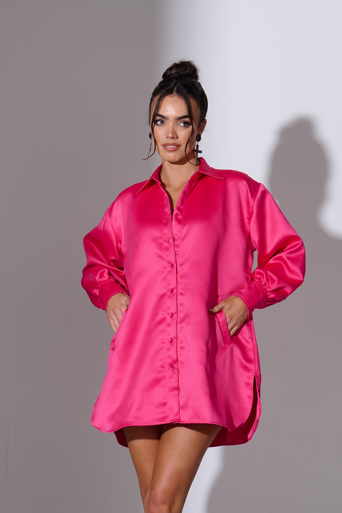 Long pink hotsell shirt dress