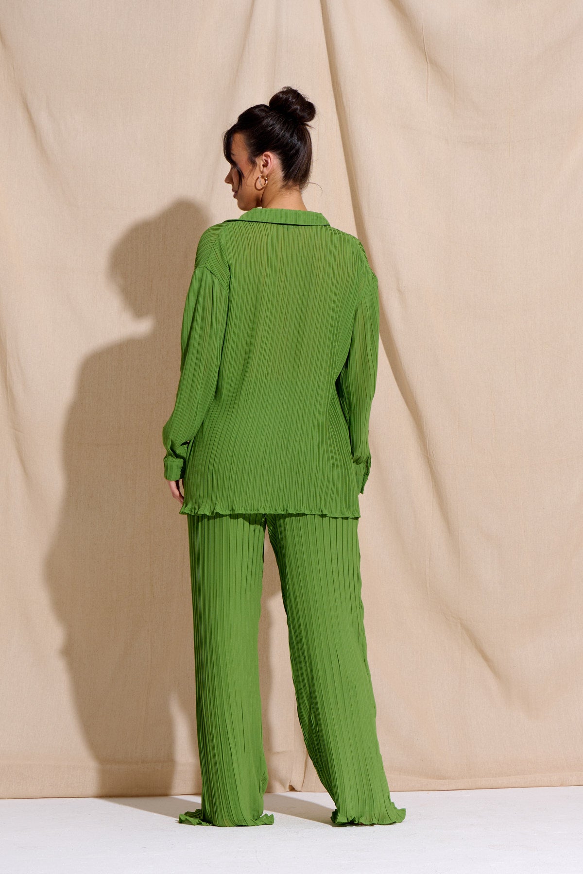 Green store plisse trousers