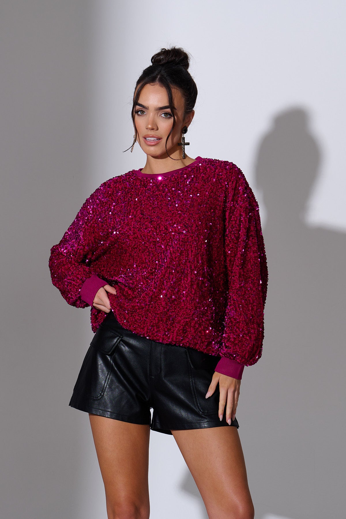 Red clearance sequin sweater